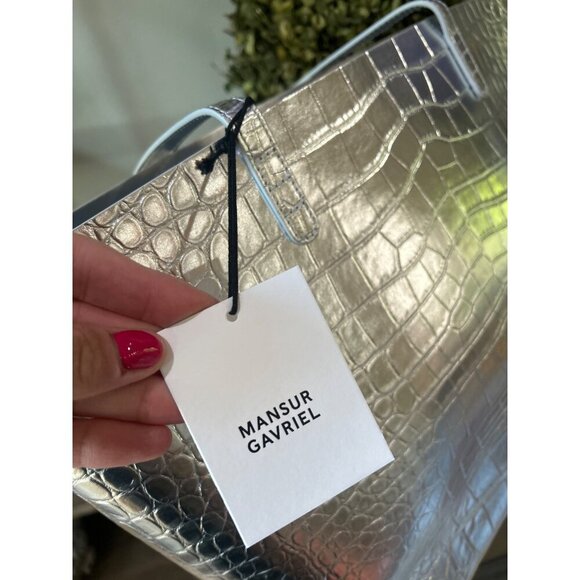 Mansur Gavriel Large Metallic Croc Tote Silver Womens Size OS - Picture 15 of 15